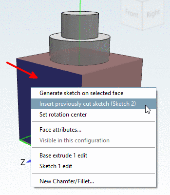 Insert previously cut sketch (Sketch ...)