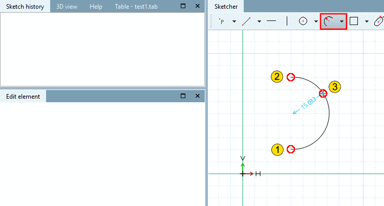 Arc (secant and radius): Create arc