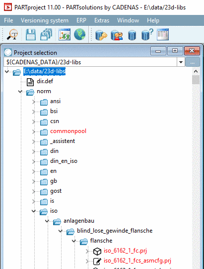 Directory tree with projects and project files