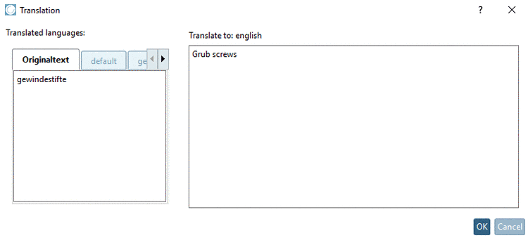 Dialog box "Translation"
