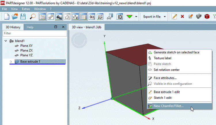 Call with context menu command "New Chamfer/Fillet..."