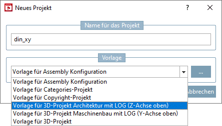 "New project" dialog box