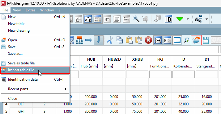 Two ways to open the import window