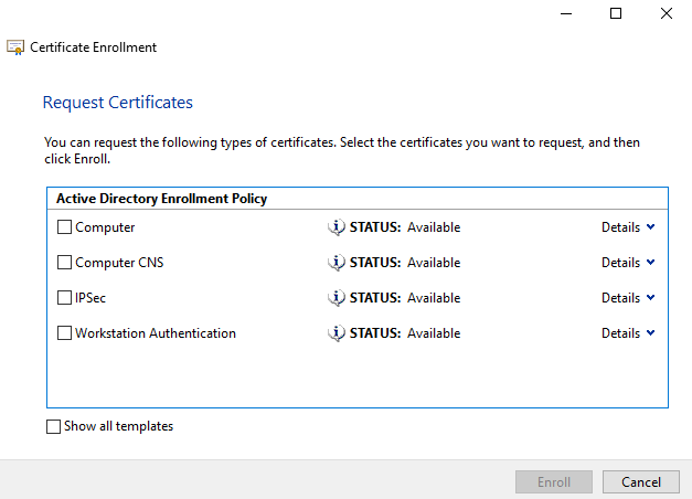 Request certificates