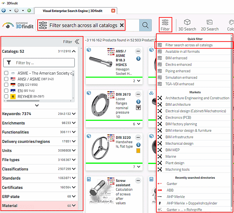 Example: Filter after selecting "Filter search across all catalogs [Filter search across all catalogs] "