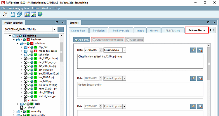 Create entry from cache