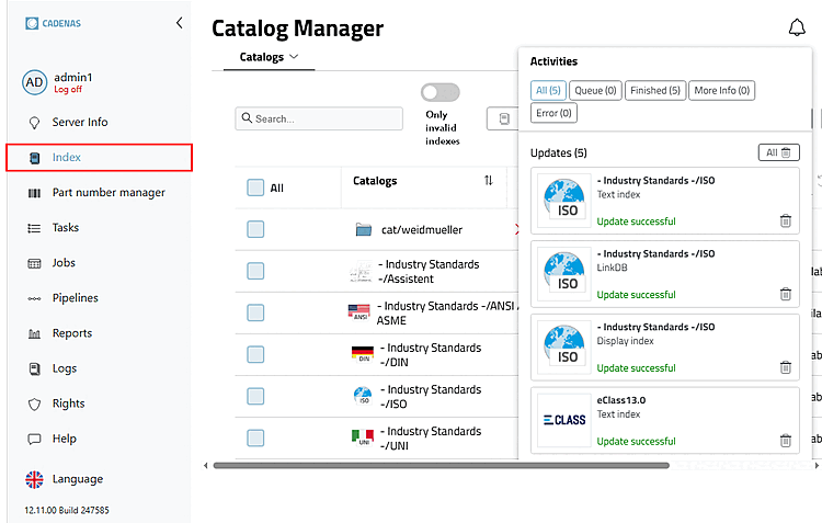Index > Tabbed page "Catalogs"