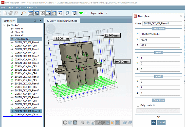 The point of origin [Base point] of the absolute plane is in the lower left, rear corner of the bounding box