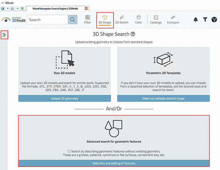 Open "Geometric features " dialog area