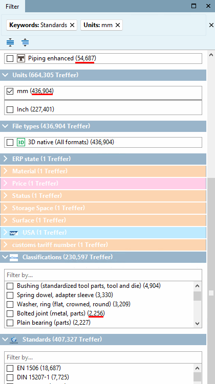 Display of possible remaining filters