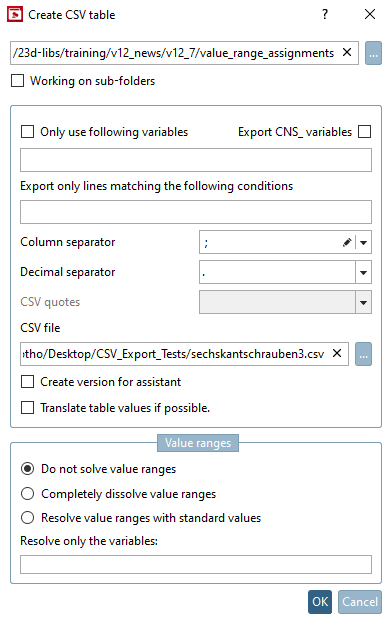 Create CSV table