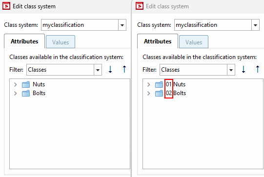 "Show class ID [Show class id]" deactivated/activated