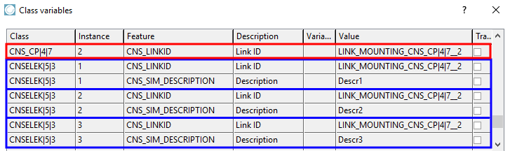 Example in the "Class variables [Class variables] " dialog