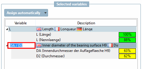 Double-click into the variable field. Rename the variable as desired how it shall be shown in the filter (for example DA / D2).