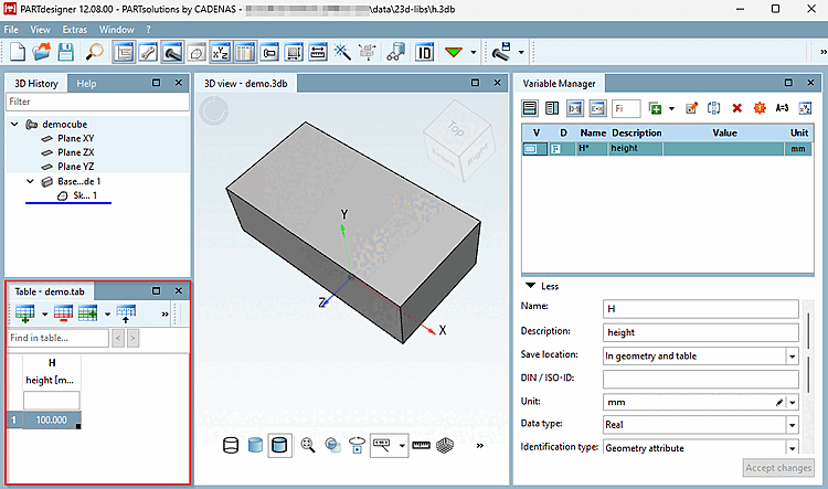 Table with one variable and one value is sufficient so that no error is displayed.