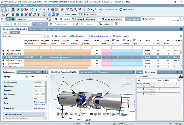 PARTdataManager with "Parts view [Part view] " tab page