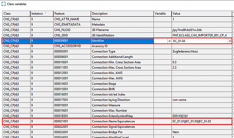 Dialog box "Class variables"