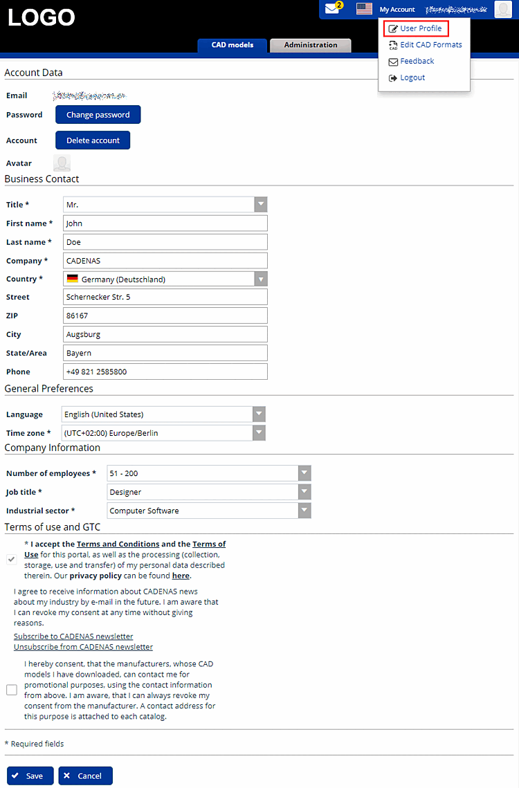 User settings