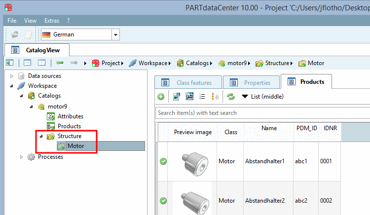 Example: Selection of the " Products " tab page