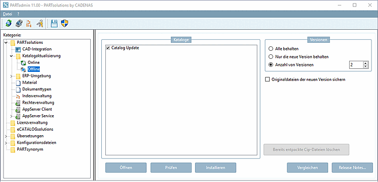 PARTadmin -> Category "Catalog update [Catalog update] " -> Offline