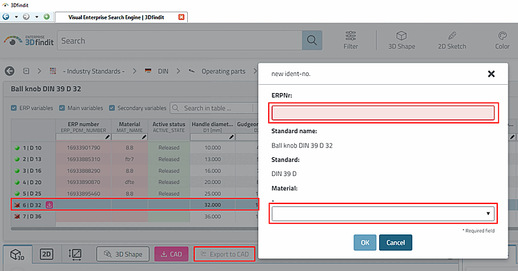 The figure shows the dialog in 3Dfindit with the help of an example without export restriction. No timestamp number has been assigned, so that the number has to be manually entered.