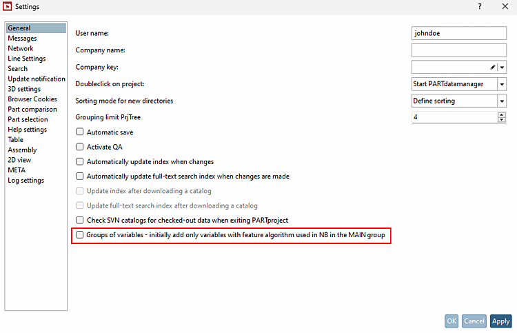 Settings window with the new option
