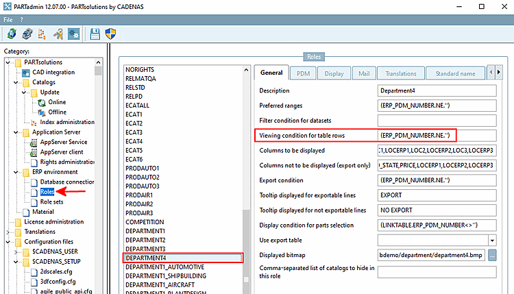 Viewing condition for table rows