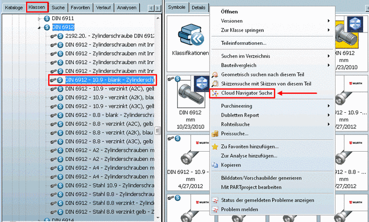 Standards classification for DIN 6912 on the Classes index page