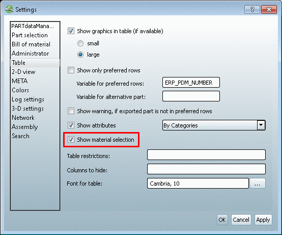 Show material selection Show material selection