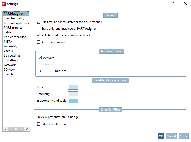 PARTdesigner menu item