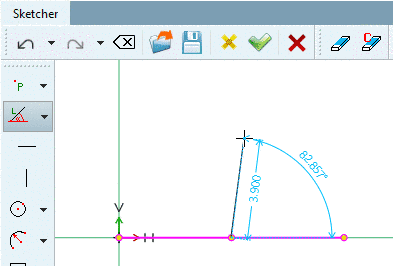 Line at angle to line with length