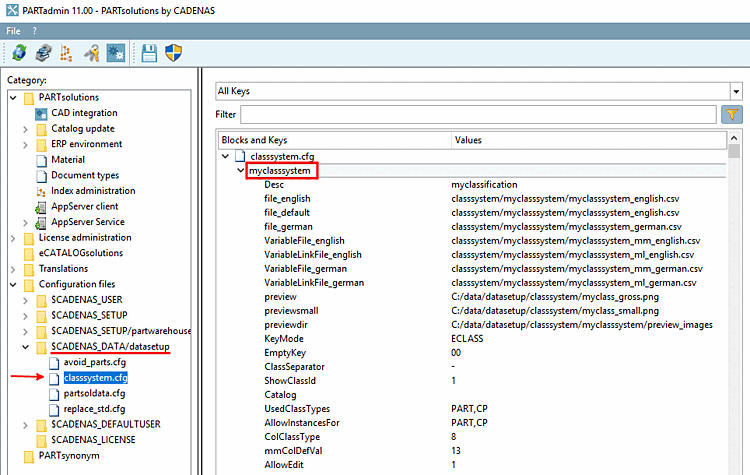 classystem.cfg opened in PARTadmin