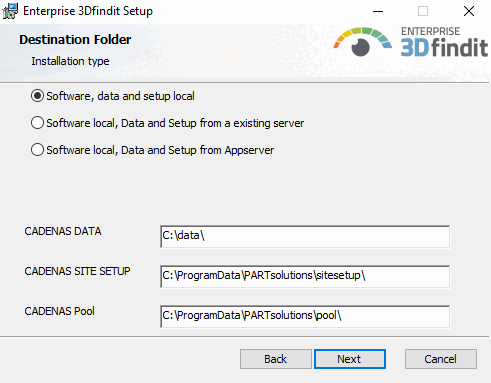 Destination Folder (2nd dialog) --- In the figure CADENAS DATA is adapted as an example.