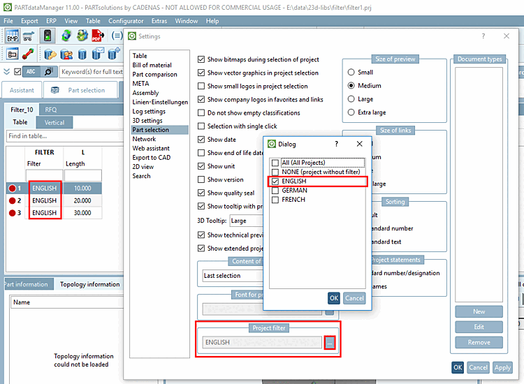 In this example only rows with filter "ENGLISH" are visible.