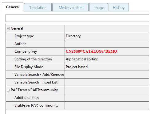 In this example, a subdirectory was copied from the training catalog to the demo catalog. The value of "Company key [Company key]" has been updated for the copied subdirectory.