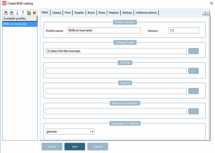 Paths dialog page - Profile management