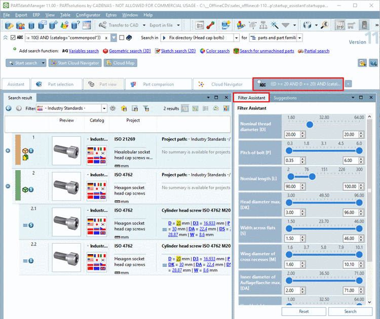 In this example the mode "Table" is chosen for the display.