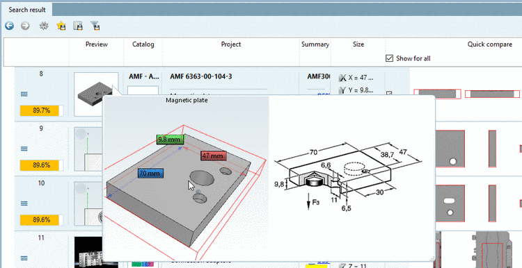 Search results list -> 3D tooltip