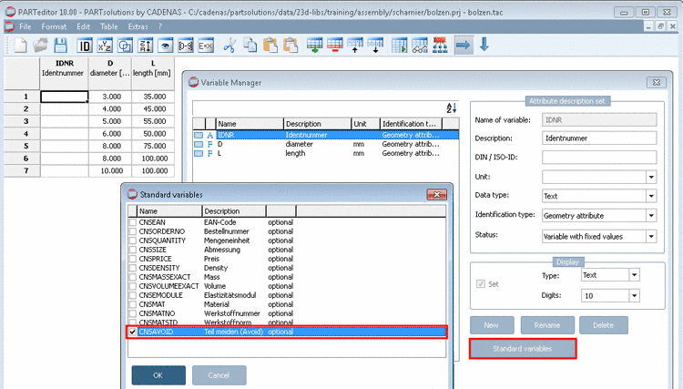 PARTeditor -> Variable Manager -> Standard variables