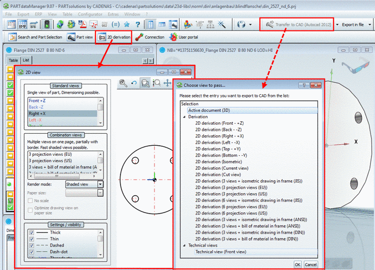 Dialog box 2D view and Choose view to pass...