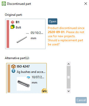 Example: Project discontinued and replacement part available