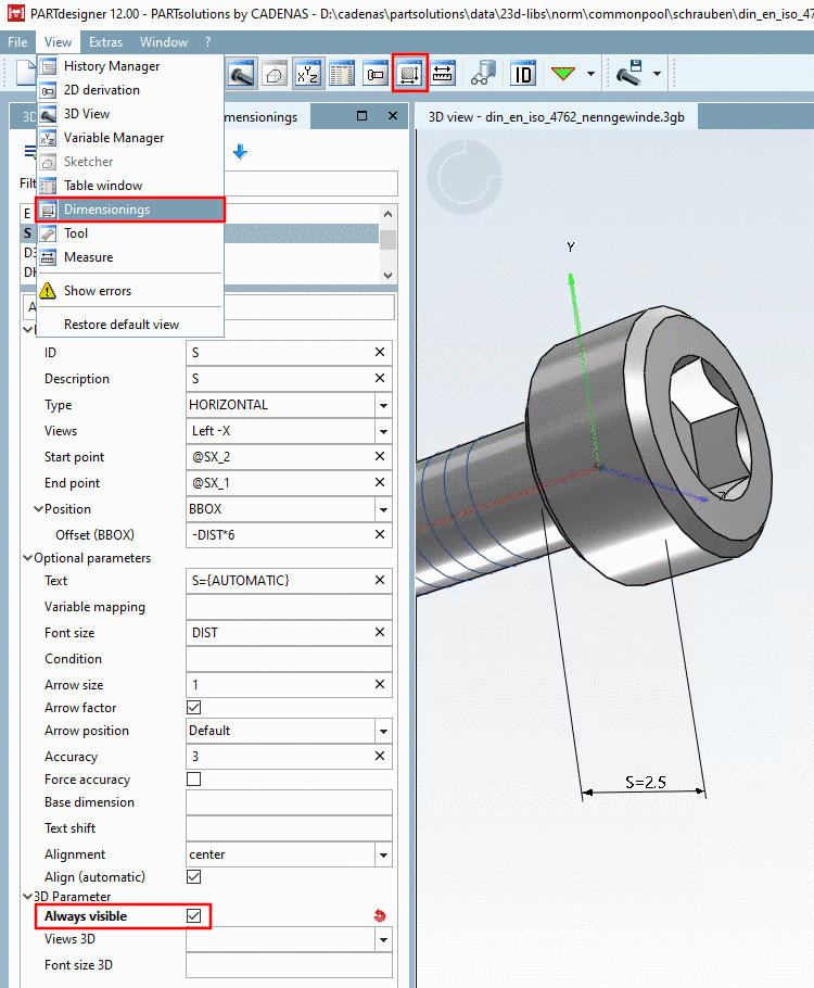Without this feature's activation the shown dimensioning would not be visible in this state of rotation.