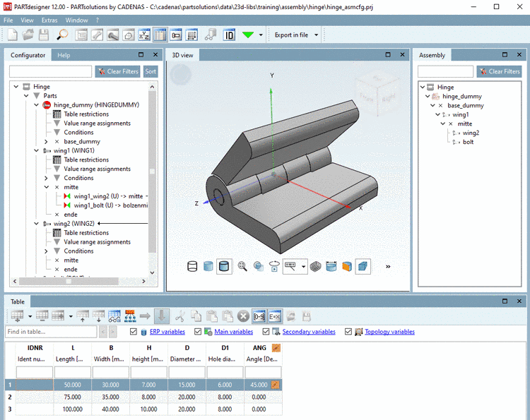 Assembly with set of rules