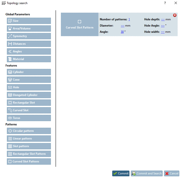 A part with a curved slot pattern with an angle of 30° (12 positions) is searched.