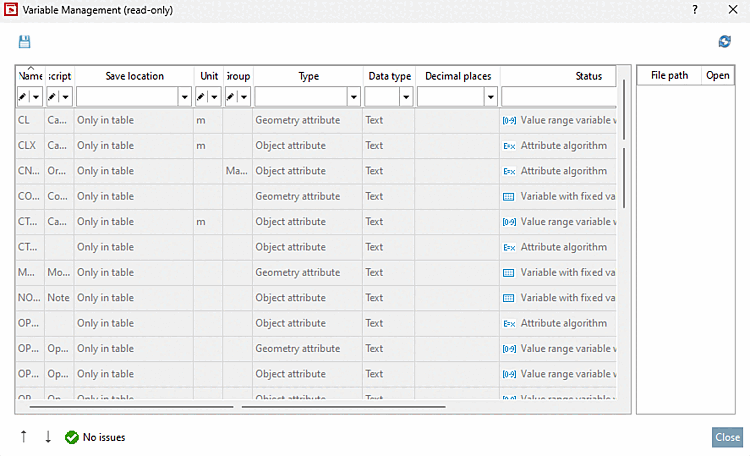 Variable management [Variable Management] in read-only mode