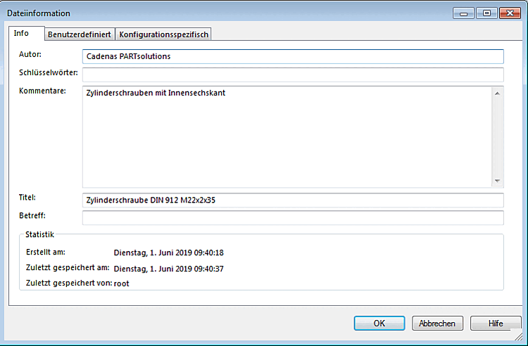 "File information" -> Tabbed page "Info"