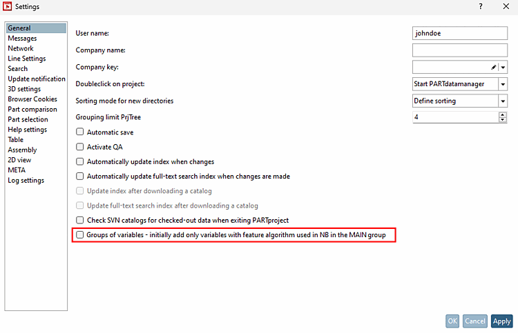 Settings dialog box
