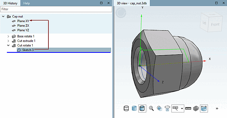 Cap nut in the 3D view