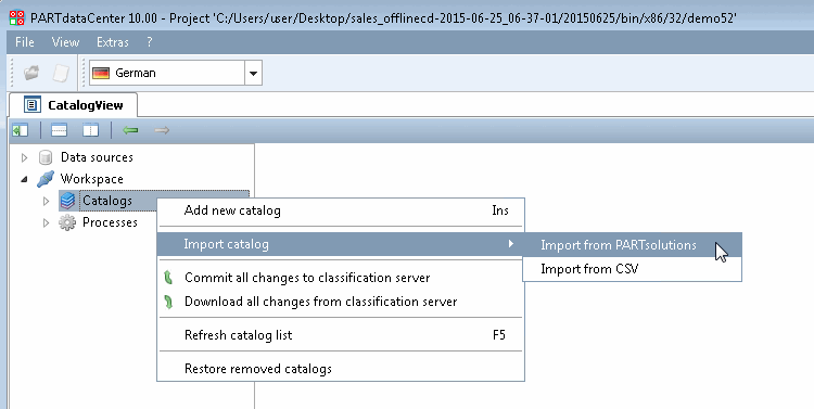 Import catalog -> Import from PARTsolutions