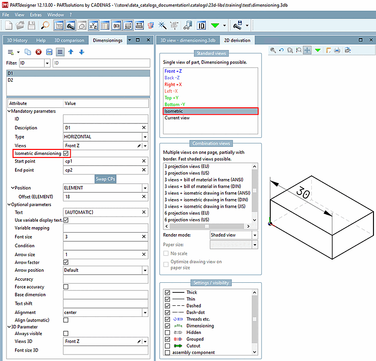 Isometric view with dimensions
